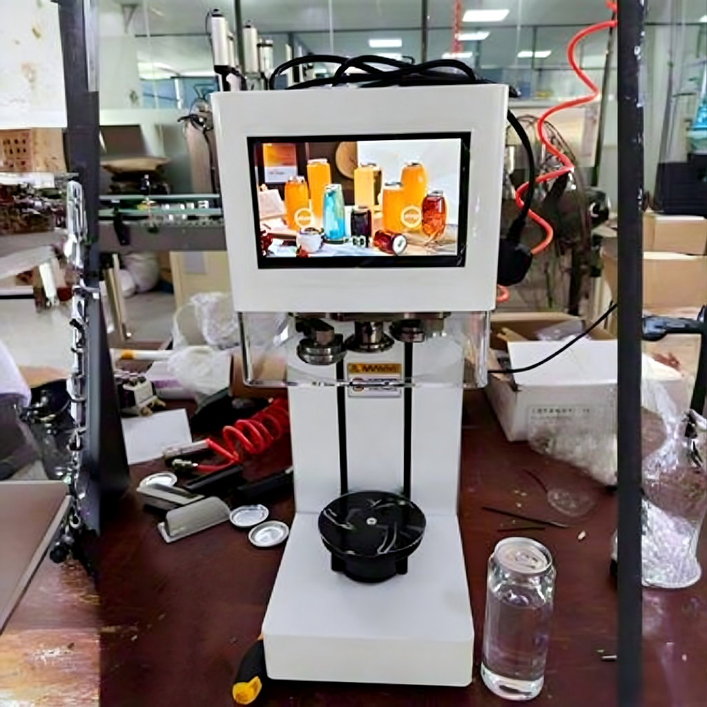 Touchscreen can sealer photographed in a workshop