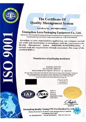 ISO quality management system certificate