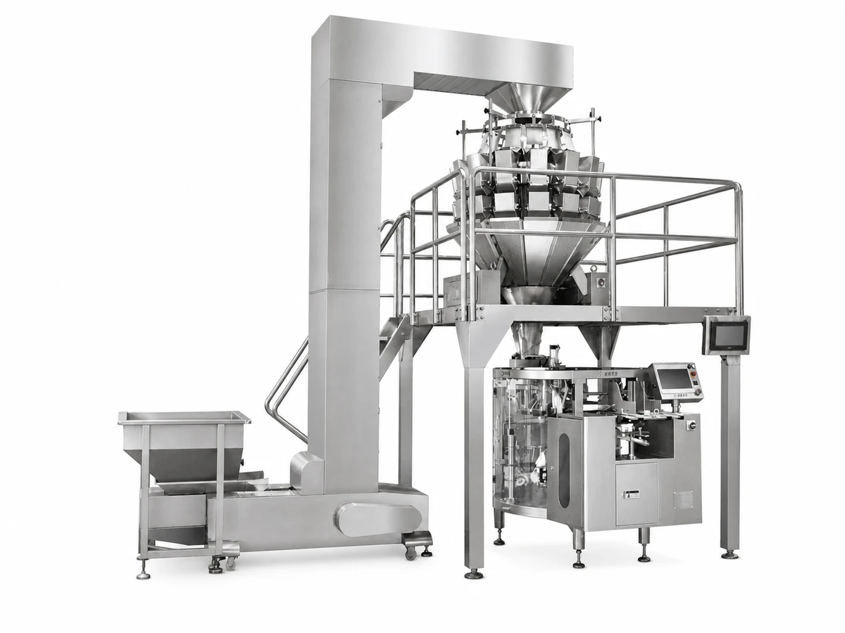 Automatic premade pouch packaging system with multihead weigher