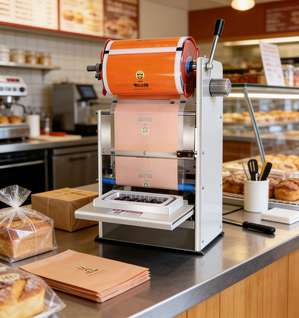 DP-FK-170A compact tray sealer in a food shop